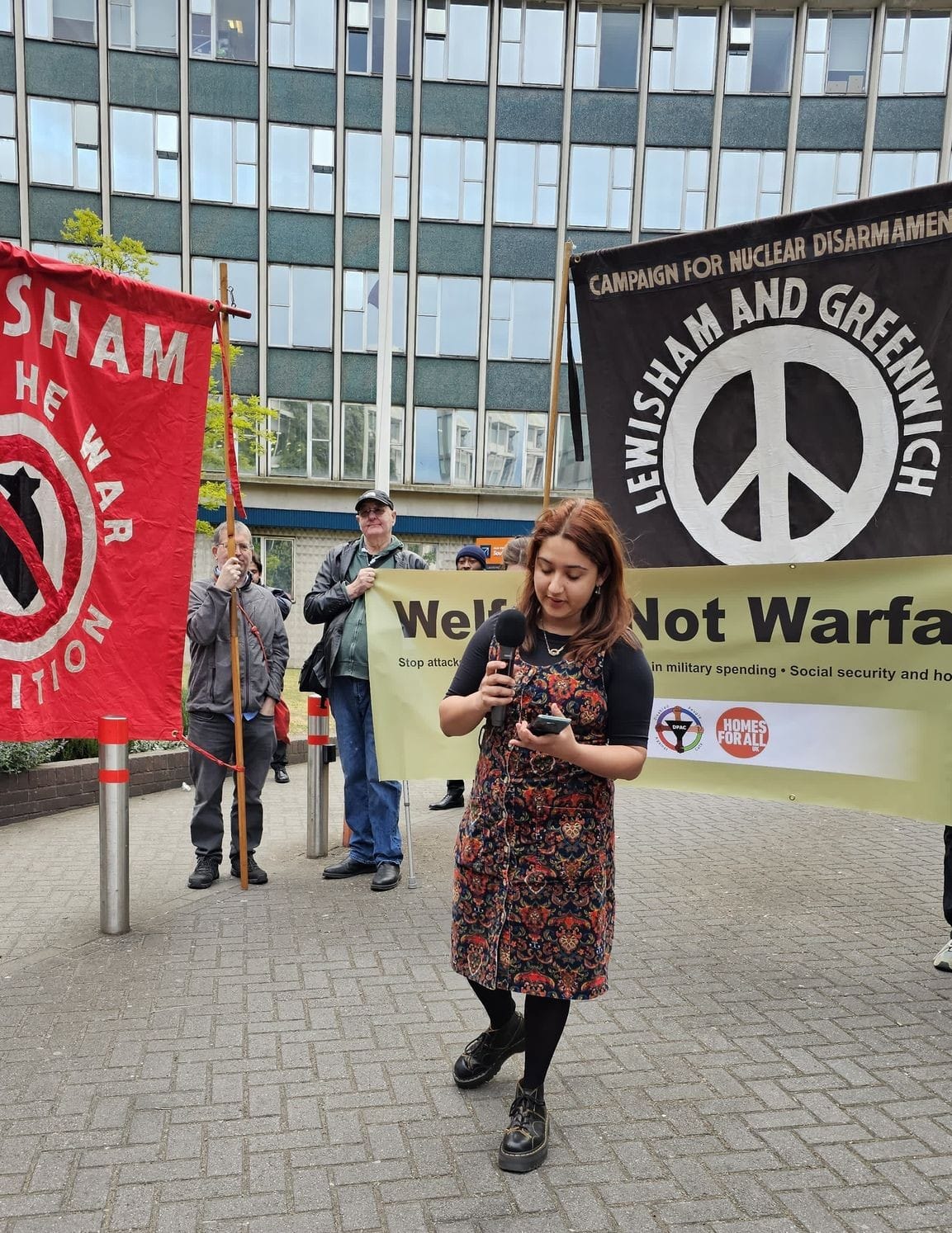Labour Cllr Aisha Malik-Smith speaks outside AGM 7th May