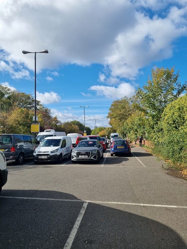 Cars on car park, at peak times, 1/3 of car park spaces are used.