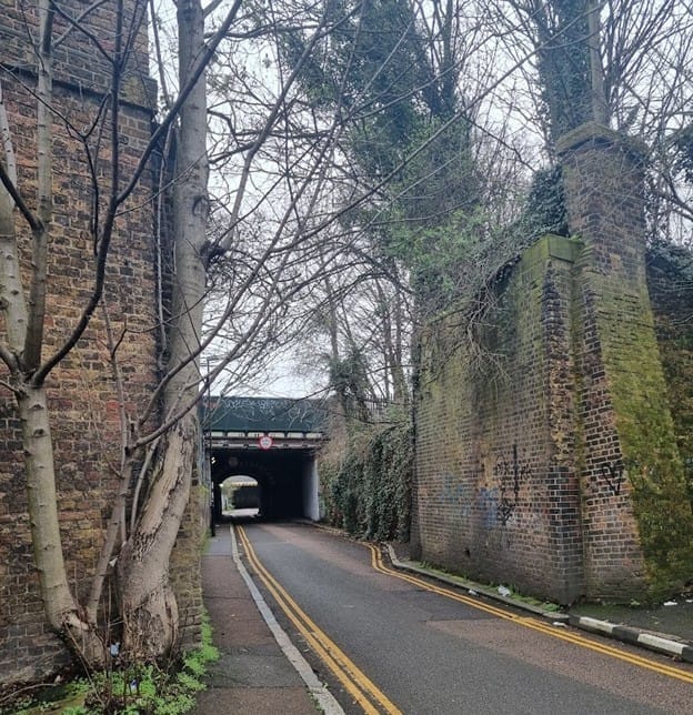 Image of the lane running though two tunnels - dark spaces that could feel unsafe in evening