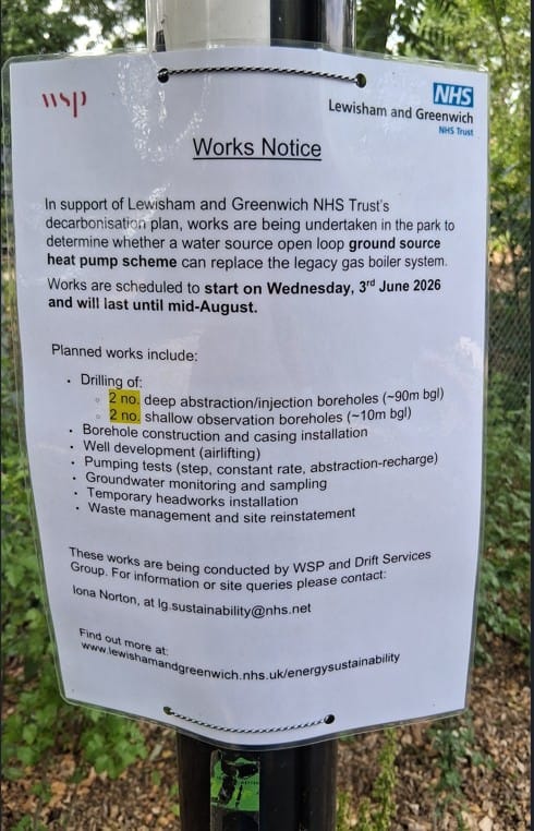 Works notice for 2 deep and 2 shallow bore holes.