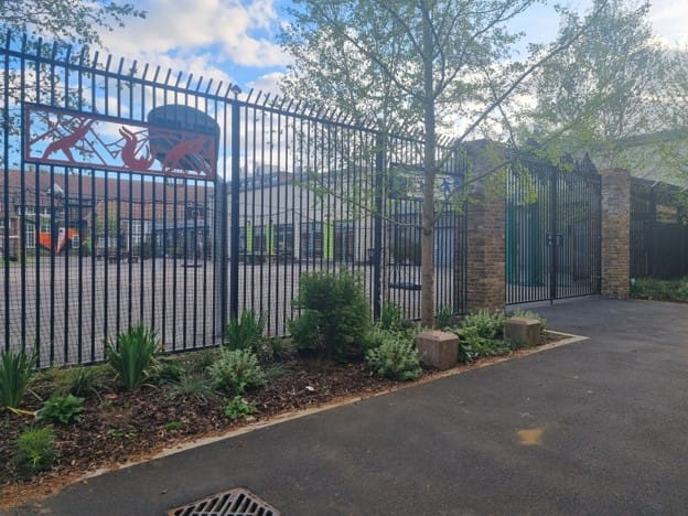 Railings and planters outside Kender Primary School which has already transformed a road into a school street