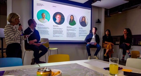 Panel at the BPTW’s studio - Ana McMillin, Chris Warren, Rhys Williams, Ushma Samani and Eleni Mente. Image: Alice Devine