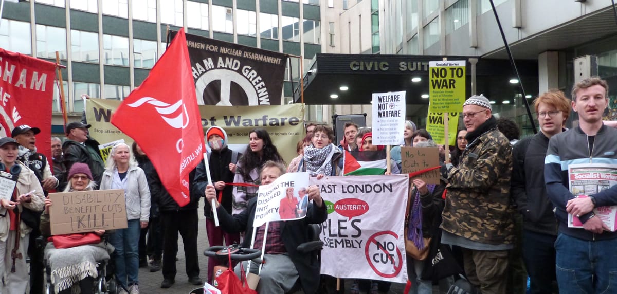 Disabled people, peace campaigners and councillors join protest at Lewisham AGM