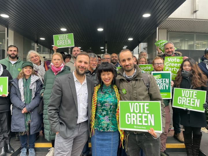 Zack Polanski, Deputy leader of Green Party, Councillor Hau-Yu Tam and Green party supporters at Lewisham Civic suite