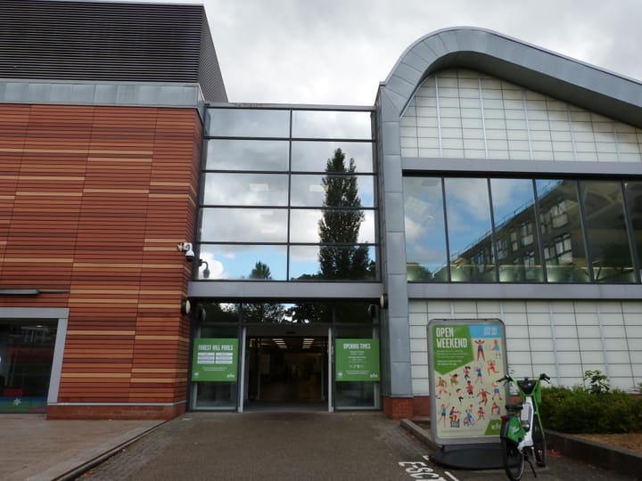 Entrance to Forest Hill Pools leisure centre, a "tier 1 cool space". 