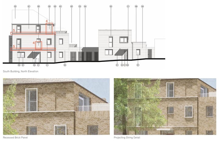 Design drawings for 8 new social rent homes at Drakes Court Estate, Forest Hill, Lewisham. 