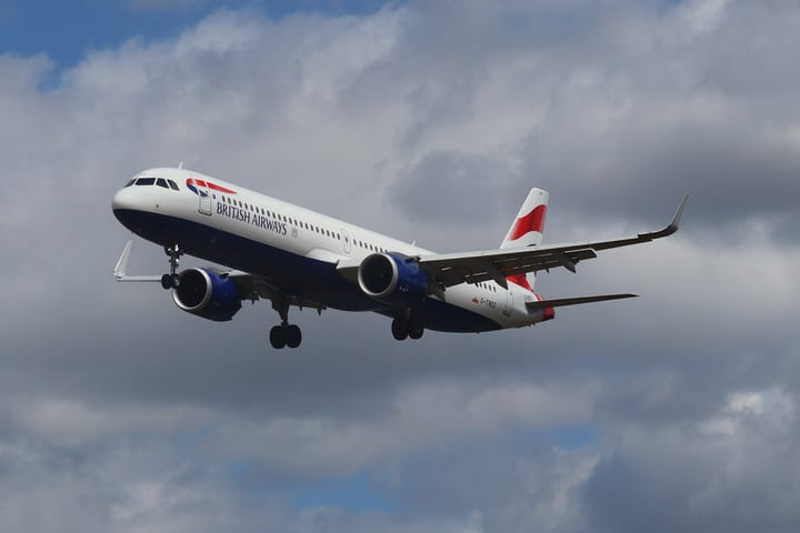 British Airways aeroplane flight BA497 Mallorca to London Heathrow in the air. 
