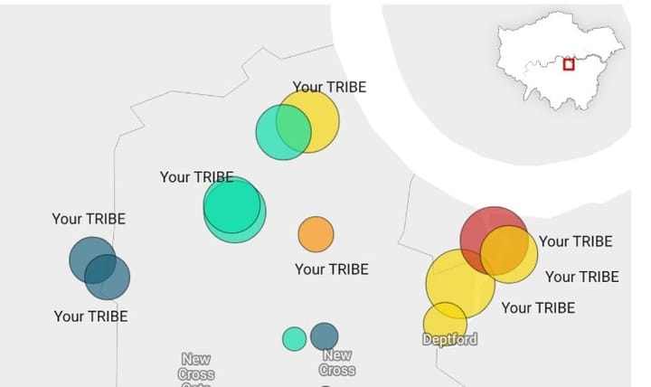 Map of north Deptford area showing 13 PBSA sites, of which 8 are Your Tribe.